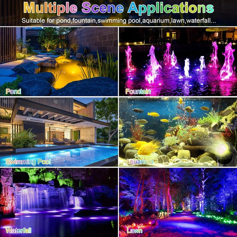 Srygery RGB Underwater Pond Lights, 20 Colors Dimmable Submersible Led Fountain Lights with Timer, IP68 Waterproof with Remote Control for Outdoor Ponds Aquarium Garden Pool (Set of 6) - Image 4